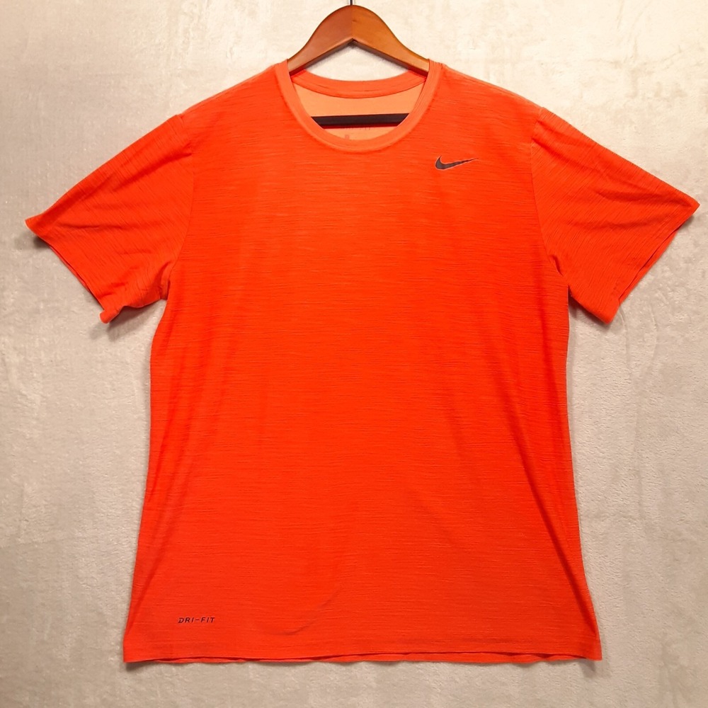 Nike Mens Large Dri-Fit Miler T-Shirt-Orange Trance Color/Reflective/Running